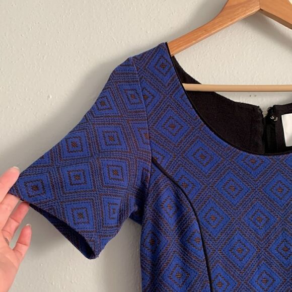 Anthropologie HD in Paris geometric fit and flare dress with floral overlay - Picture 5 of 10